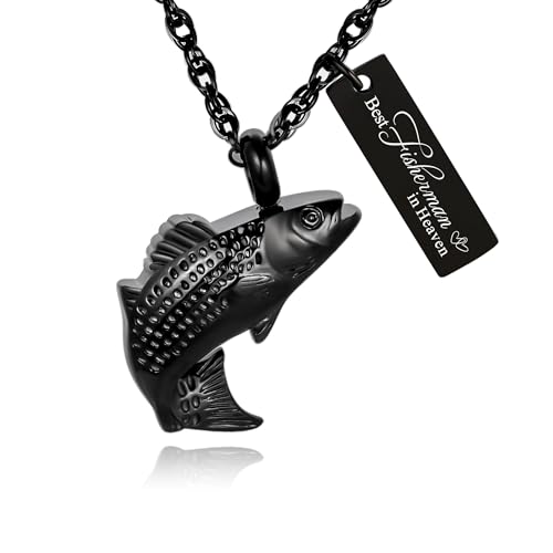 Black Fish Urn Necklace for Ashes Memorial Keepsake Ashes Necklace Fishing Cremation Urn Necklace for Ashes Memorial Jewelry Fisherman Sympathy gift