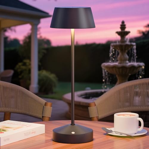 RWWR Lámpara de Mesa Solar LED Exterior 3000K Interruptor Táctil 2 en 1 Recargable IP44 para Camping Jardín Balcón Terraza​