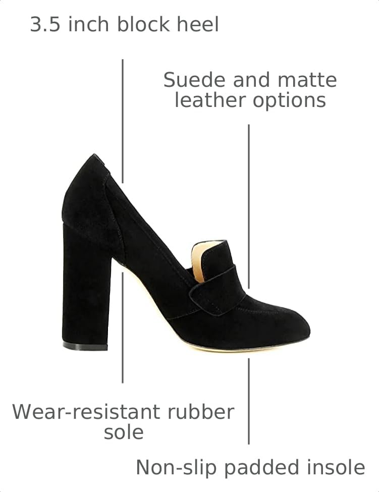 Image of MOOMMO Women Chunky Block Heel Pumps Round Closed Toe Slip On Oxford Loafers Shoes High Heels Snakeskin Work Pump Suede Loafer for Office Ladies Classic Formal Business Professional 4-13 M US