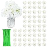 Sileasncei 104+100PCS Artificial Hydrangea Flowers with Stems+ Zip Ties，Silk Faux Hydrangea Flowers for Wedding, Home, Porch Decor，White Real Touch Fake Hydrangeas, Outdoor Artificial Hydrangea Heads