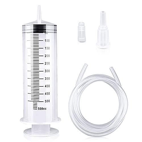 150/250/350/550 ml Large Capacity Syringe, Reusable Liquid Plastic Syringe with Tube for Liquids, Oil or Glue Applicator, Pet Feeding, Plant irrigation Labor&Science Use (550ml)