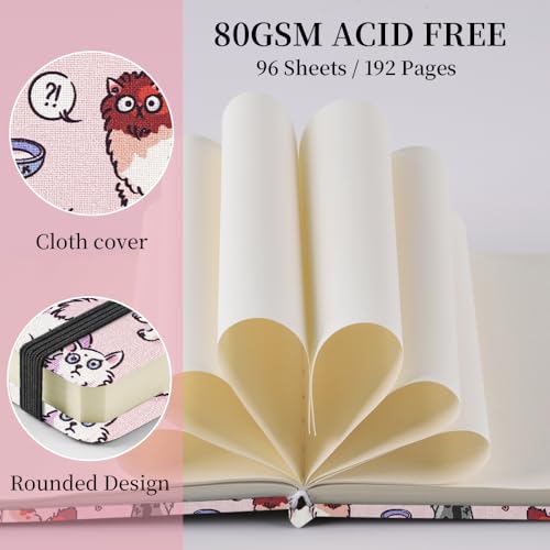 Image of 4.8 inch Pocket Sketch Book,80gsm Hardcover Art Sketchbook for Drawing Journal | Cloth Cover,80gsm Blank Paper,96Sheets,Lay-Flat,Portable Travel Creation Paint Diary Memo Planner,Dry MediaPink Cat
