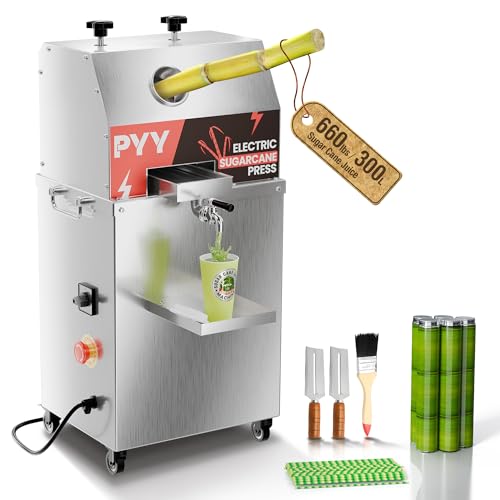 PYY Commercial Electric Sugar Cane Juicer Machine 3-Rollers High-Output Stainless Steel Extractor for Multiple Venues?800W