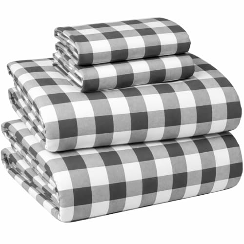 Image of Briarwood Home Printed Flannel Sheet Set, 100% Natural Cotton, Soft, Warm & Deep Pocket, Advanced Nano-Tech Making it Resistance to Pilling; Brushed 6 Times for Softness (Buffalo Grey, King)