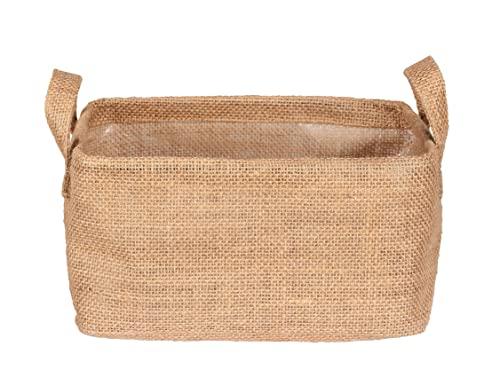 WENKO Aufbewahrungskorb Juna M, dekorativer Korb zur übersichtlichen Aufbewahrung von Accessoires wie z. B. Kleidung mit zwei praktischen Griffen, Außenmaterial 100% Jute, 24 x 17 x 17 cm, Braun