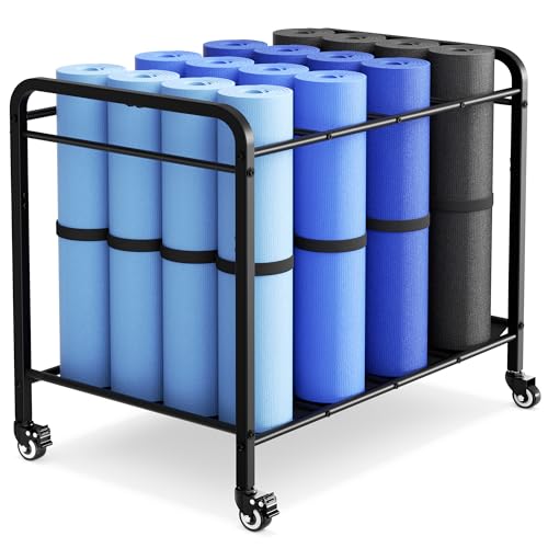 Black Yoga Mat Storage Rack with Wheels