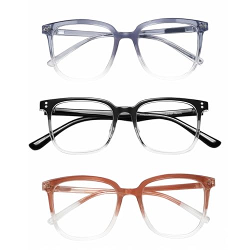 KEWUF Gafas de Lectura, Blue Light Glasses, Gafas Sin Graduar, Decorativas, Para Ordenador, Filtro de Luz Azul, Hombre y Mujer (3 Piezas, Gradiente)