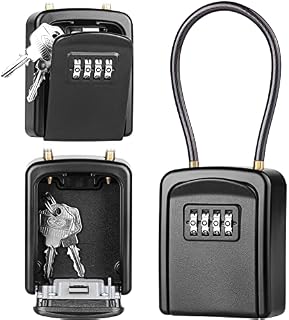 Diyife Key Safe, [New Version] [Weatherproof] Portable Lock Box for Keys Outdoor with Removable Wire Rope Shackle, Hangable Combination Key Lock Box for Home Office Garage School Car
