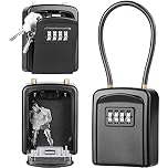 Diyife Key Safe, [New Version] [Weatherproof] Portable Lock Box for Keys Outdoor with Removable Wire Rope Shackle, Hangable Combination Key Lock Box for Home Office School