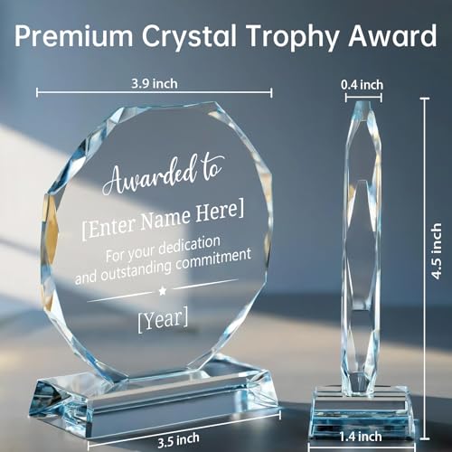Image of Personalized Crystal Trophy Award - Custom Awards and Trophies for Employees, Coworkers, Boss - Retirement, Farewell, Appreciation, Recognition Gifts - Custom Plaques