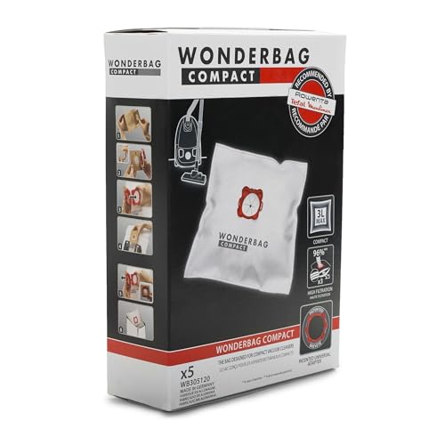 Rowenta Lot de 5 sacs Wonderbag, Compatibles avec les aspirateurs traineaux compacts, Adaptateur breveté universel, Très résistant, Haut pouvoir filtrant WB305120