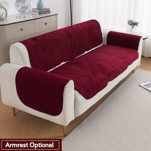 Image of HOKIPO Quilted Sofa Cover for 3 Seater for Seat & Back, 'Quilt Classic' Maroon (IN-927-MRN*2)