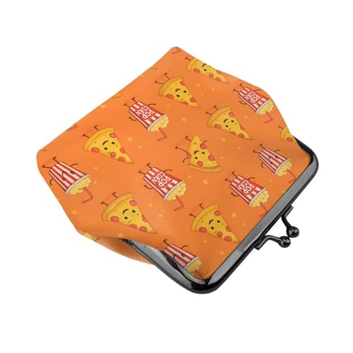 Pu Leather Buckle Coin Purse Popcorn Pizza Design Girls Kiss-Lock Change Purse Wallets3
