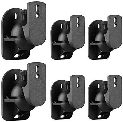TNP Universal Satellite Speaker Wall Mount Bracket Ceiling Mount Clamp with Adjustable Swivel and Tilt Angle Rotation for Home Theater Surround Sound System Satellite Speakers - 6 Pack, Black