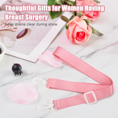 Image of 2pcs Shower Lanyard with 2 Hooks for Mastectomy Drain Holder, Pink Post-Mastectomy Must Haves Mastectomy Gifts for Women Drainage Bulbs After-Surgery Recovery Management Rope Clips Accessories