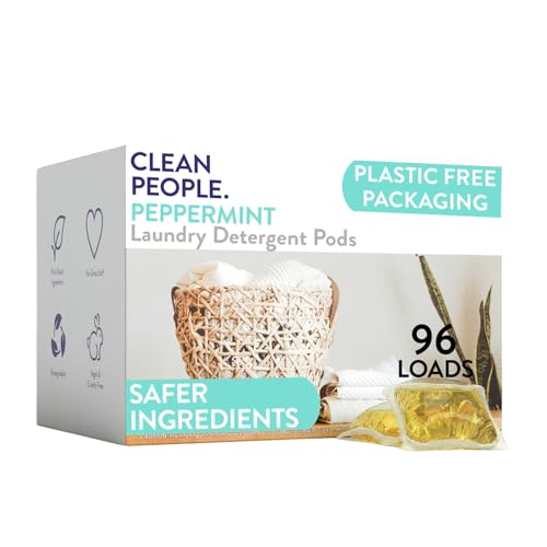 The Clean People Laundry Detergent Pods - Hypoallergenic Laundry Pods - Ultra Concentrated, Recyclable Packaging, Stain Fighting - Peppermint, 96 Pack