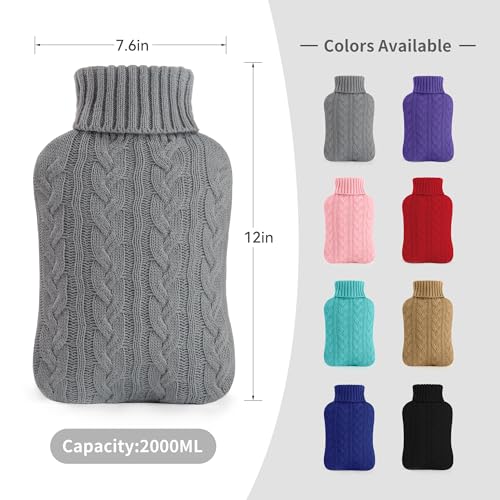 Image of Samply Hot Water Bottle- 2 Liter Water Bag with Knitted Cover, Transparent Green