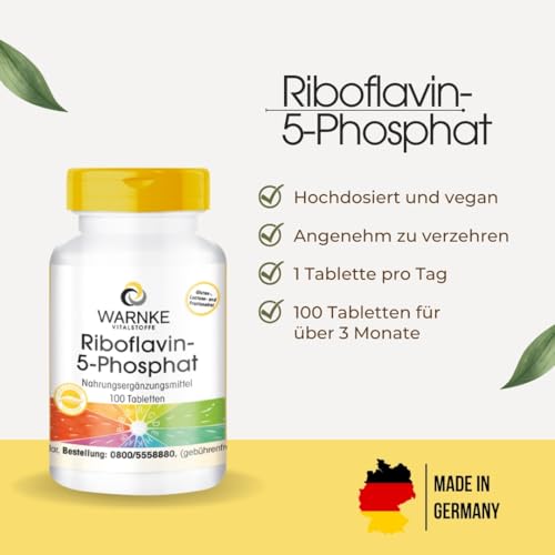 Riboflavin-5-Phosphat - Vitamin B2-100 Tabletten - schluckfreundlich - vegan - aktives Riboflavin | Warnke Vitalstoffe - Deutsche Apothekenqualität