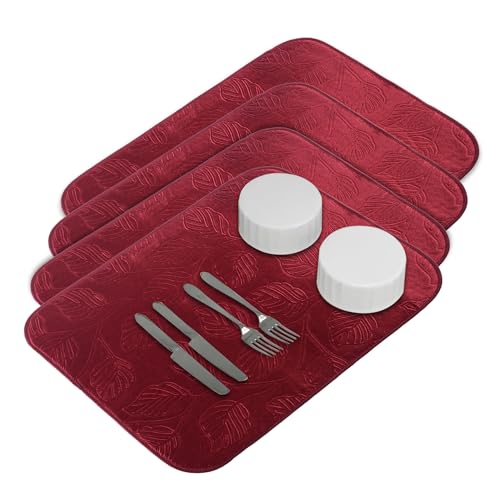 Image of Kuber Industries Pack of 4 Soft Microfiber Dish Drying Mat for Kitchen | 38x50 Machine Washable & Quick Drying Water Absorbing Mat for Kitchen Dishes, Utensils & Crockery | Aesthetic Design - Maroon