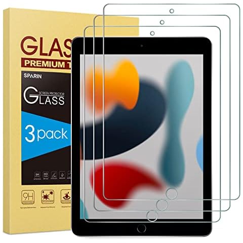 SPARIN Screen Protector for iPad 9th Generation, iPad 8th and 7th Generation, (3 Pack) iPad 10.2 inch Tempered Glass 2021 2020, Apple Pencil compatible Cover