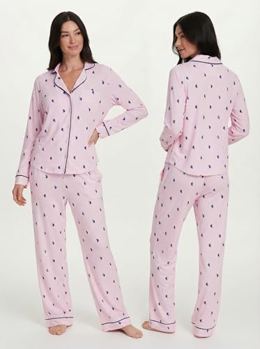 Image of U.S. POLO ASSN. Womens Lightweight Notch Collar Pajama Set | Classic Button Down Pajamas for Women with Long Sleeve Top and Pajama Pants