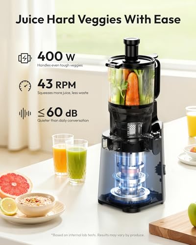Image of EUHOMY Cold Press Juicer, 5.6 inch Extra Large Feed Chute Slow Masticating Juicer