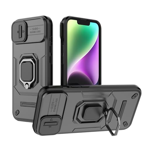 Image of Polycarbonate Camshield Pro Case With Slide Camera Protection And 360 Protection Ring Stand Bumper Back Case Cover For iPhone 14 (Black)
