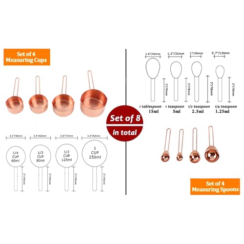 Juego de cucharas medidoras de 8 piezas color oro rosa para tu cafetería o cocina casera 8