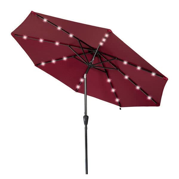 Garden Parasol 2.7M Parasol Parasol Outdoor Solar Parasol z 24 -LED światłami, przechylnymi i korbą na patio parasol ogrodowy Parasol Sun Shade