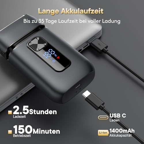 Brightup Rasierer Herren Elektrisch, Elektrorasierer mit Ausklappbarer Langhaarschneider, 150 Min. Akku & USB-C Schnellladung, Kabelloser Wasserdichter Folienrasierer für Nass-/Trockenrasur, Schwarz
