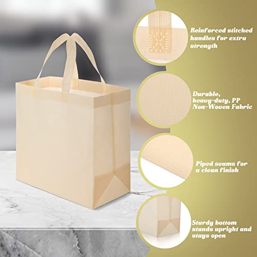 Reginary 50 Pieces Reusable Totes Bag Bulk Shopping Bags Non Woven Grocery handbag with Handles Foldable for Boutiques(Beige) by Reginary - Image 5