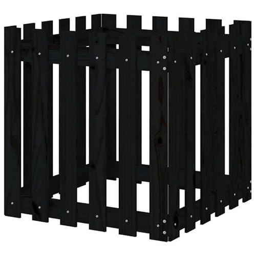 Macetero de madera de pino, diseño de valla de listones de 60 x 60 x 60 cm, para jardín, madera maciza de pino para terraza y balcón, duradera y resistente a la intemperie