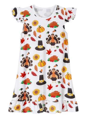 WonderBabe Thanksgiving Nightgown Girls Kids Pajamas Princess Dresses Nightgown Casual Sleepwear for Toddler size 5-6t