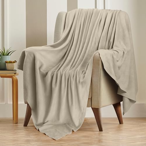 Utopia Bedding Khaki 100% Cotton Blanket [Full Size - 90x84 Inch] 350GSM Lightweight, Soft and Breathable Thermal Blanket for All Seasons