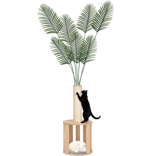 82.7'' Tall Modern Cat Tree for Indoor Cats,Artificial Areca Palm Tree Cat Tower with Solid Wood Cat...