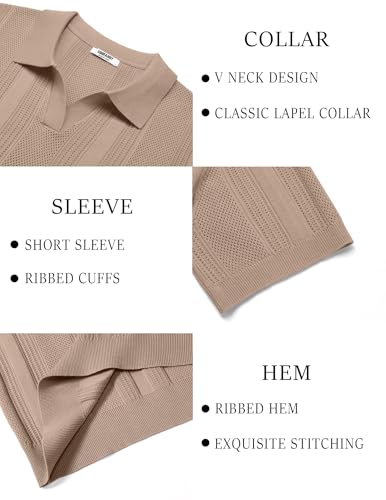 Image of COOFANDY Mens Knit Polo Shirts V Neck Textured Polo Shirts Short Sleeve Breathable Polo Casual Collared T Shirt Fashion Tops