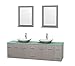 Wyndham Collection 80" Double Bathroom Vanity in Gray Oak, Green Glass Countertop, Arista White Carrera Marble Sinks, and 24" Mirrors