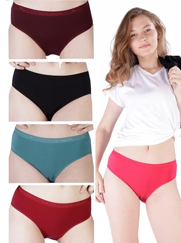 Image of ESSA Angela Women's Briefs | Full Coverage,100% Cotton, Hosiery, Mid Waist | Outer Elastic Waistband | Hipsters, Underwear, Innerwear, Panties | Solid (Pack of 5) Multicolour