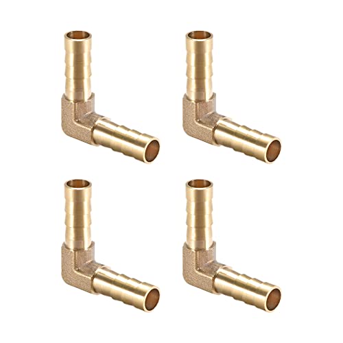 QUARKZMAN 8mm Diámetro 90 Grados Latón Espiga Manguera Montaje x 4uds Codo Conector Acopladores para Manguera Conexión, Conector de Lengüeta de Latón [Dorado Tono]