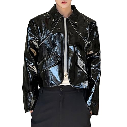 Chaqueta de cuero casual para ciclismo tipo bomber miniatura 1