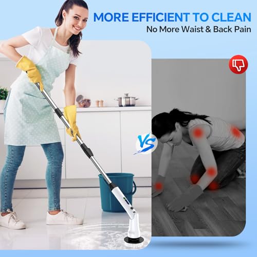 Mebotem Electric Spin Scrubber, Cordless Electric Cleaning Brush, Shower Scrubber With Long Handle, Ipx7 Waterproof Bathroom Cleaner Brush With 7 Replaceable Brush Heads thumb #3