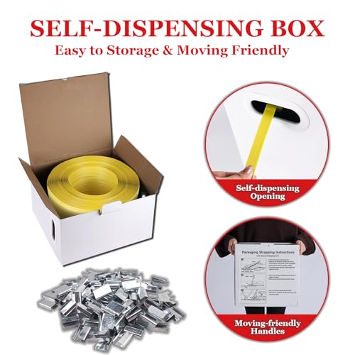 Image of Banding Strapping Kit, Poly Strapping Kit, Packaging Banding Tool with 1 /2 inch Width, 2600 ft Length Polypropylene Strapping Coil Roll and Dispenser Box - Certified 300 lbs Break