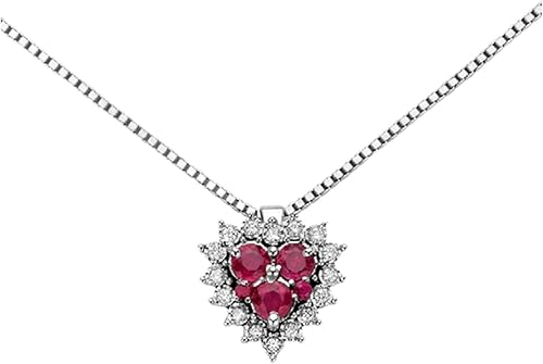 Woman Gold Ruby Heart Necklace 18Kt White Gold with diamonds DHPR9130.004