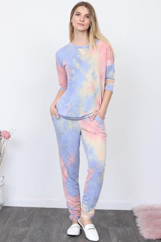 Image of DTR FASHION Multicolor Cotton Blend Styled With Tie Die Print Tracksuit | Co-ord Set For Women| Active Wear Suit Set For Women