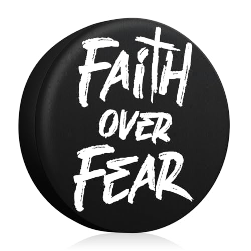 Image of 16 Inch Spare Tire Cover, Waterproof PU Leather, Faith Over Fear