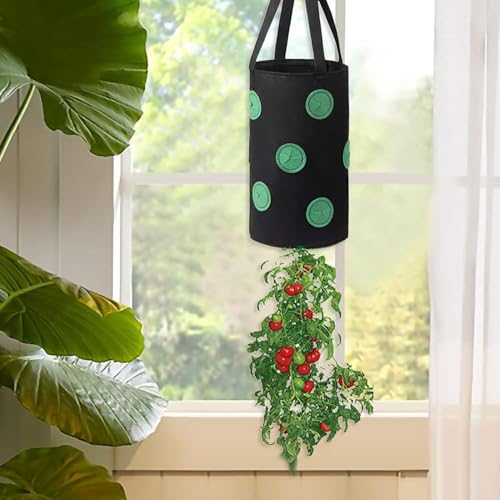 Maceta de verduras al revés con 12 agujeros de cultivo y asa para jardinería de tomate, fresa y chile