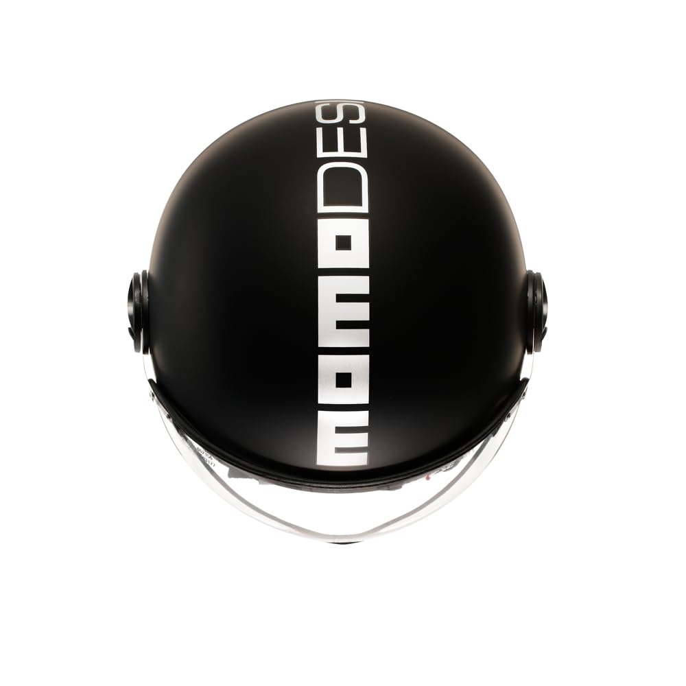 MOMO Design - FGTR CLASSIC E2206, Casco Moto Jet, Casco Jet Omologato ECE, Casco Jet Aperto Scooter, Uomo e Donna, Leggero con Visiera, Nero/Bianco opaco, L