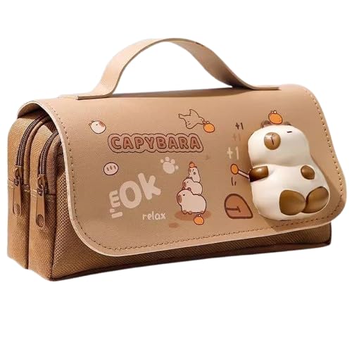 Image of SAJANI 3D Decompression Large Capacity Pencil Case, Multipurpose Stationary Organizer with Handle, Cartoon Printed Pencil Pouch for Boys & Girls (Pack of 1) (Capybara)