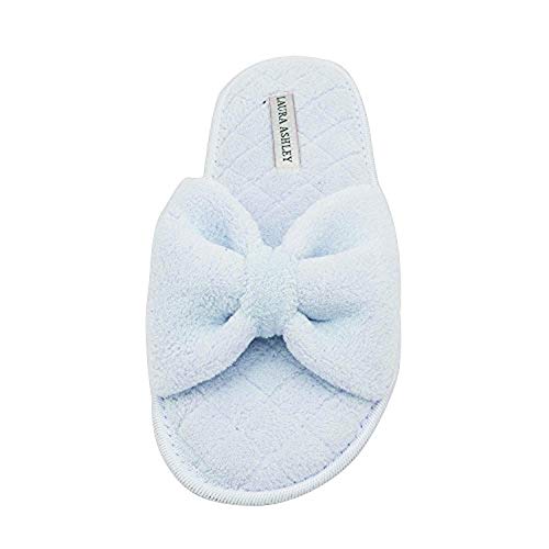 Laura Ashley Ladies Open Toe Spa Slippers with Bow and Memory Foam Insole