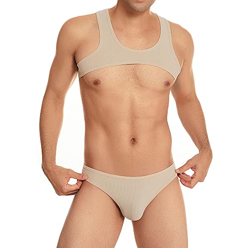 Sexy Men Chest Harness Crop Tops Briefs Sets Elastic Fitness Gym Bodybuilding Muscle Singlet Vest Underwear2